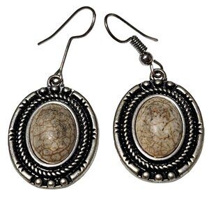 Elegant Boho Jasper Black Oval Dangle Earrings Antique Gothic Inspired Jewelry